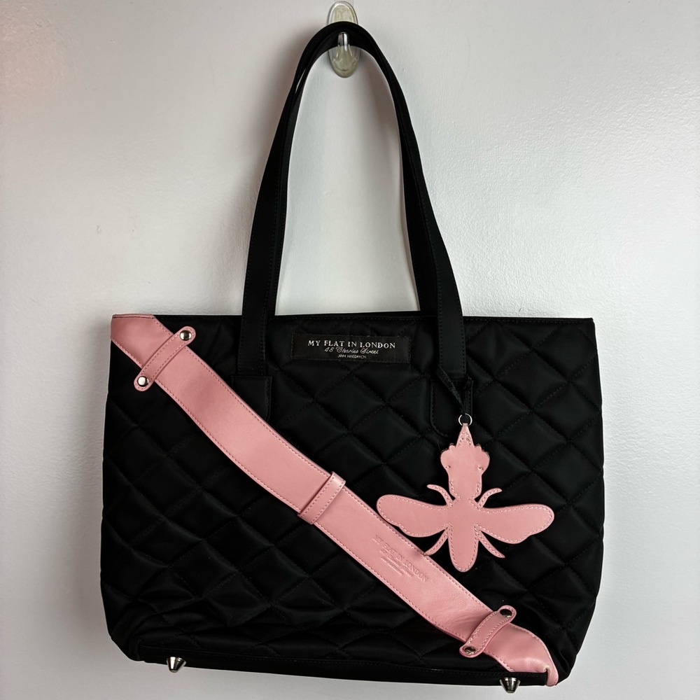 My Flat in London NWOT Black Quilted Rhinestone Bee Purse Tote